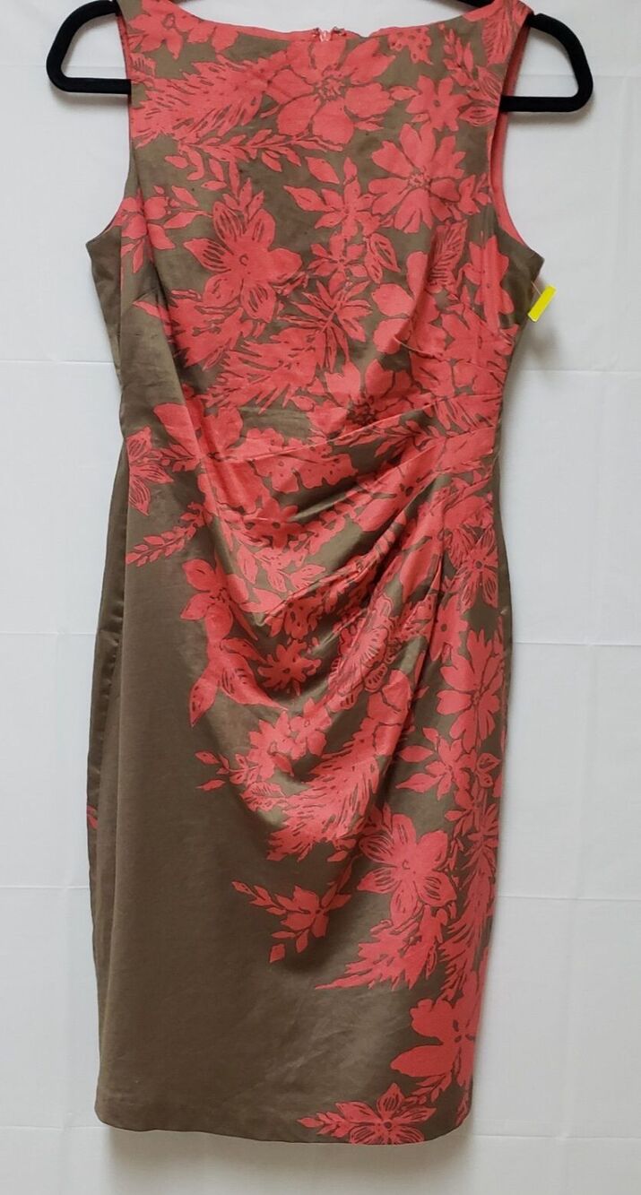 Anne Klein Womens Midi Dress Sz 6 Coral Colorblock Floral Cotton Sleeveless NWOT